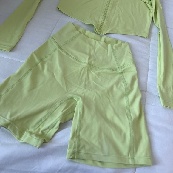 Lime Green long sleeve crop jacket and biker shorts - Picture 3 of 3